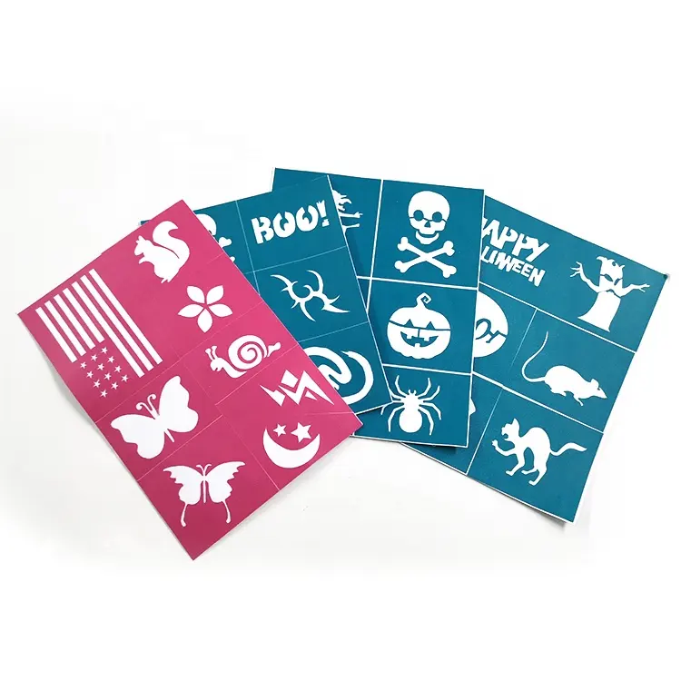 Set di Stencil da disegno in plastica di vendita calda Stencil per tatuaggi Glitter di Halloween per il gioco dei bambini