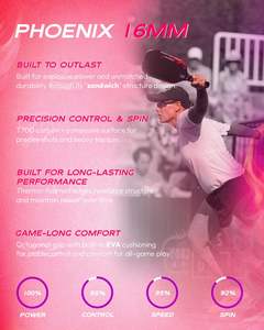 Tina pisnik Phoenix Pickleball ไม้พาย UPA-A ได้รับการอนุมัติ T700ดิบคาร์บอนไฟเบอร์16มม. 13.3มม. ระบบพาวเวอร์ไดรฟ์แม่นยำ - Product Image 6