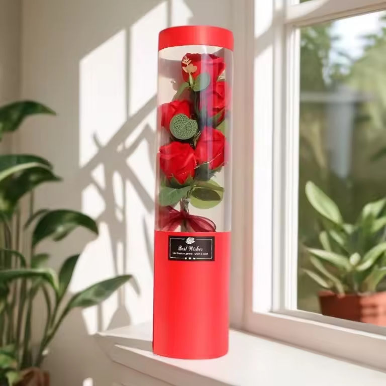 ถังดอกกุหลาบสีแดง 5 ดอก + ดอกคำฝอย