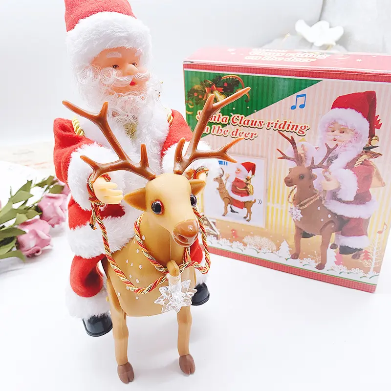 All'ingrosso Riding Deer babbo natale decorazioni natalizie regali di natale bambola elettrica