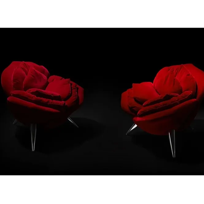 Venda quente designer moderno luxo flor vermelha forma rosa de veludo cadeira tecido sala cadeiras para venda
