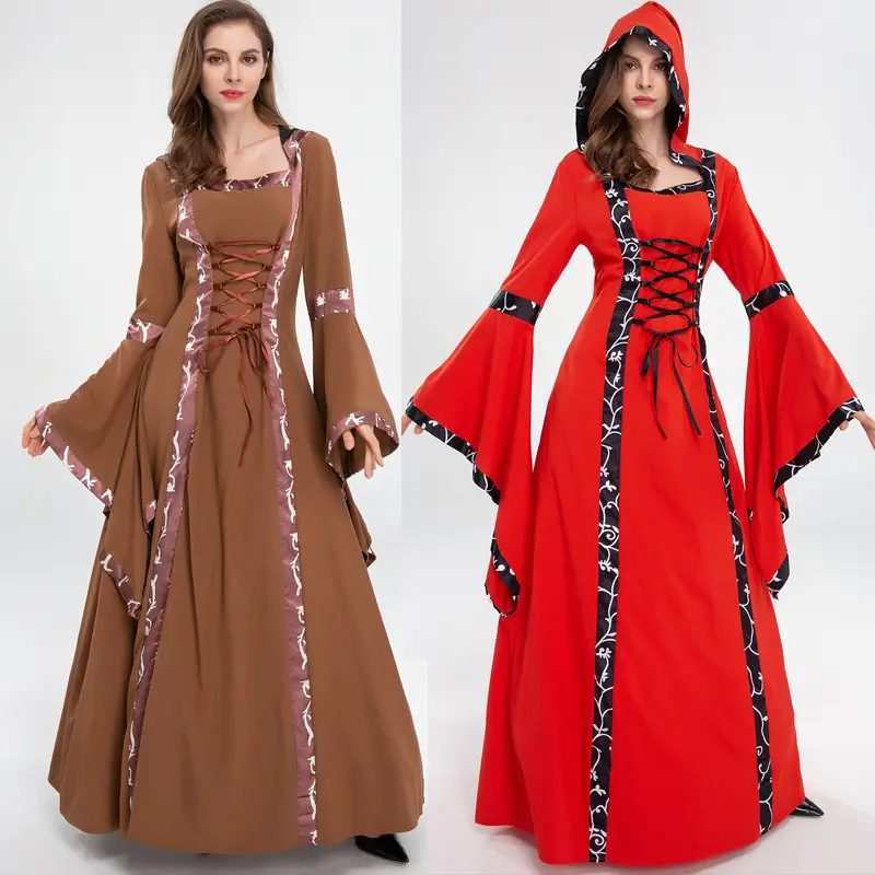 Disfraz de Halloween Bruja victoriana Retro de lujo con capucha Nuevo vestido medieval