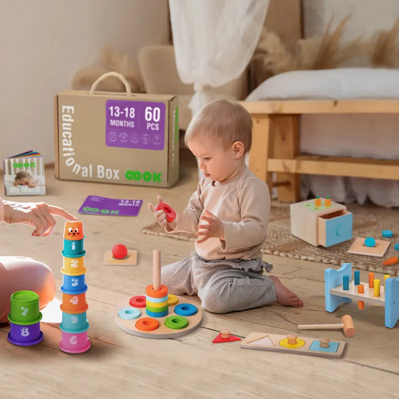 Éducation précoce empilés ensembles de jouets hauts blocs de construction tour, marteau battant jouets 13-18m boîte éducative