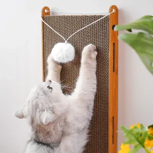 高品质耐用猫树刮板波浪型瓦楞纸壁挂式猫刮板纸板刮板球玩具 - Product Image 5
