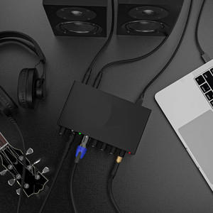 Interfaz de Audio de estudio profesional OEM de fábrica 2 en 2 salidas Mezclador de Audio USB Grabación Podcast Tarjeta de sonido de grabación - Product Image 4