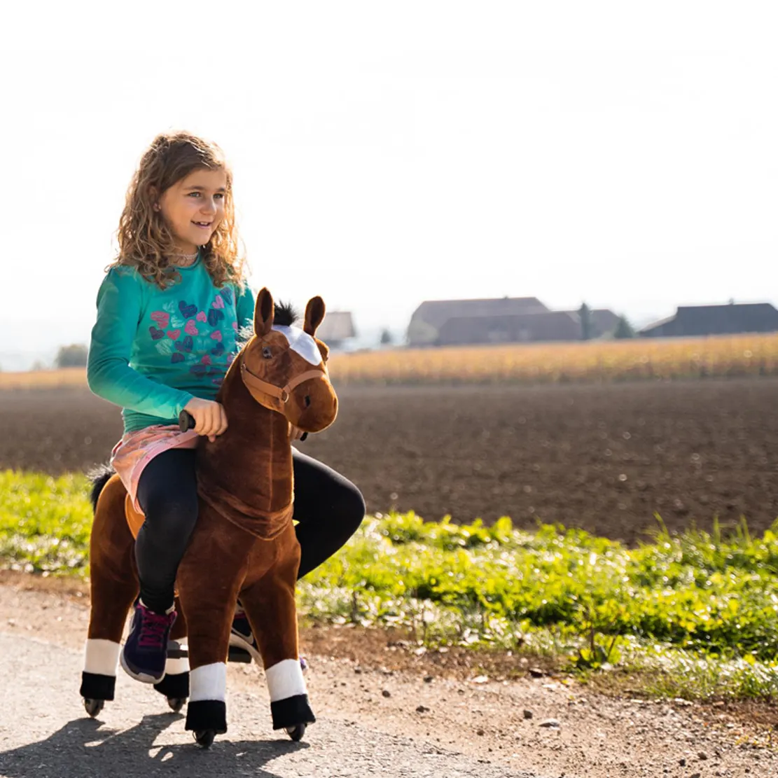 Il servizio di esempio gratuito cavalca i giocattoli animali, un giocattolo a cavallo a dondolo sulla ruota per i bambini potrebbe camminare come il vero cavallo