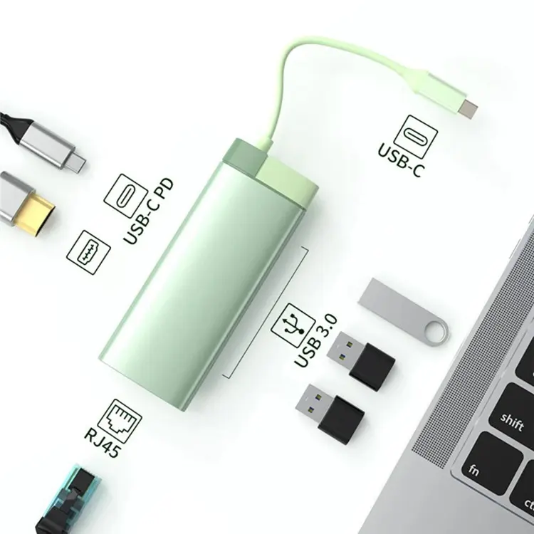 USB Cハブマルチポートアダプター、USB-Cハブ、4K 30Hz 1GbpsイーサネットPD SD/TF USB 3.0 for MacBook Pro/Air、iPad Pro、XPS