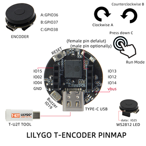 LILYGO T-Encoder ESP32 modulo Wireless RGB anello LED Encoder 8pin GPIO WiFi Bluetooth scheda di sviluppo di programmazione