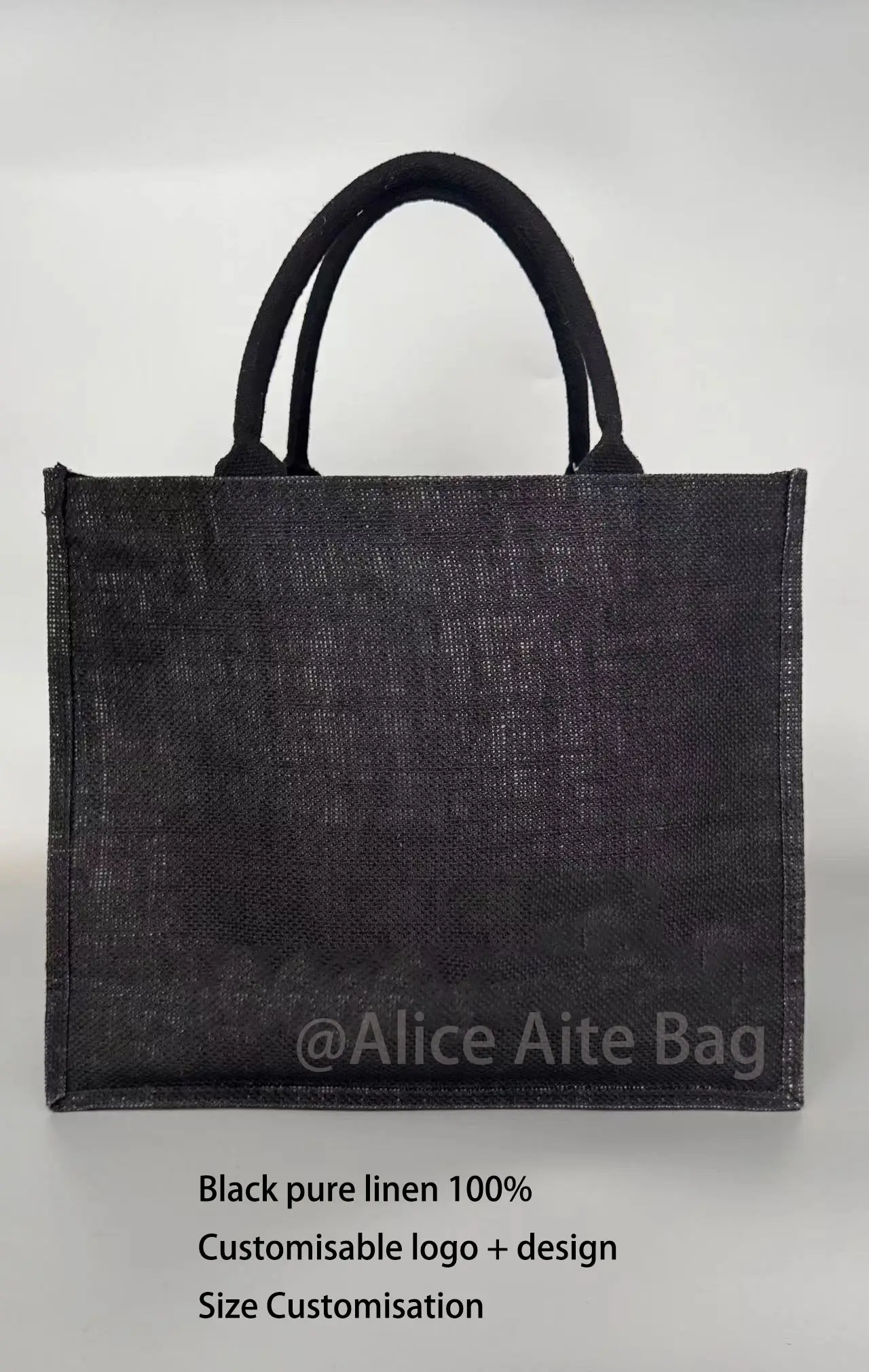 Wholesale High Quality Black Burlap Bag Printing Logo Jute Handbags Portable Large Capacity Tote Bag