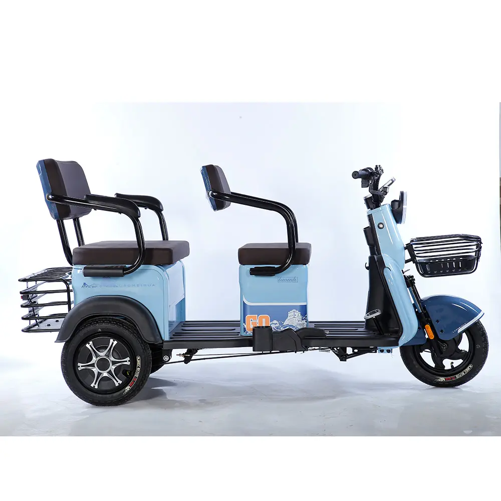 OEM 2024 sepeda roda tiga dewasa, pemuatan orang dan barang sepeda listrik untuk penumpang baterai lithium sepeda roda tiga