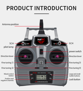 Hotrc HT-6A 2.4G 6CH发射器和FHSS 6CH接收器遥控FPV无人机飞机遥控 - Product Image 2