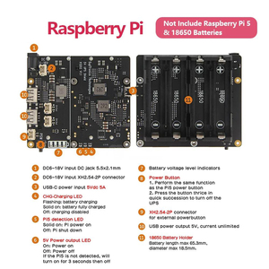 Placa de administración de energía y UPS X1202 con soporte de batería de 4 celdas 18650 para Raspberry Pi 5 - Product Image 3