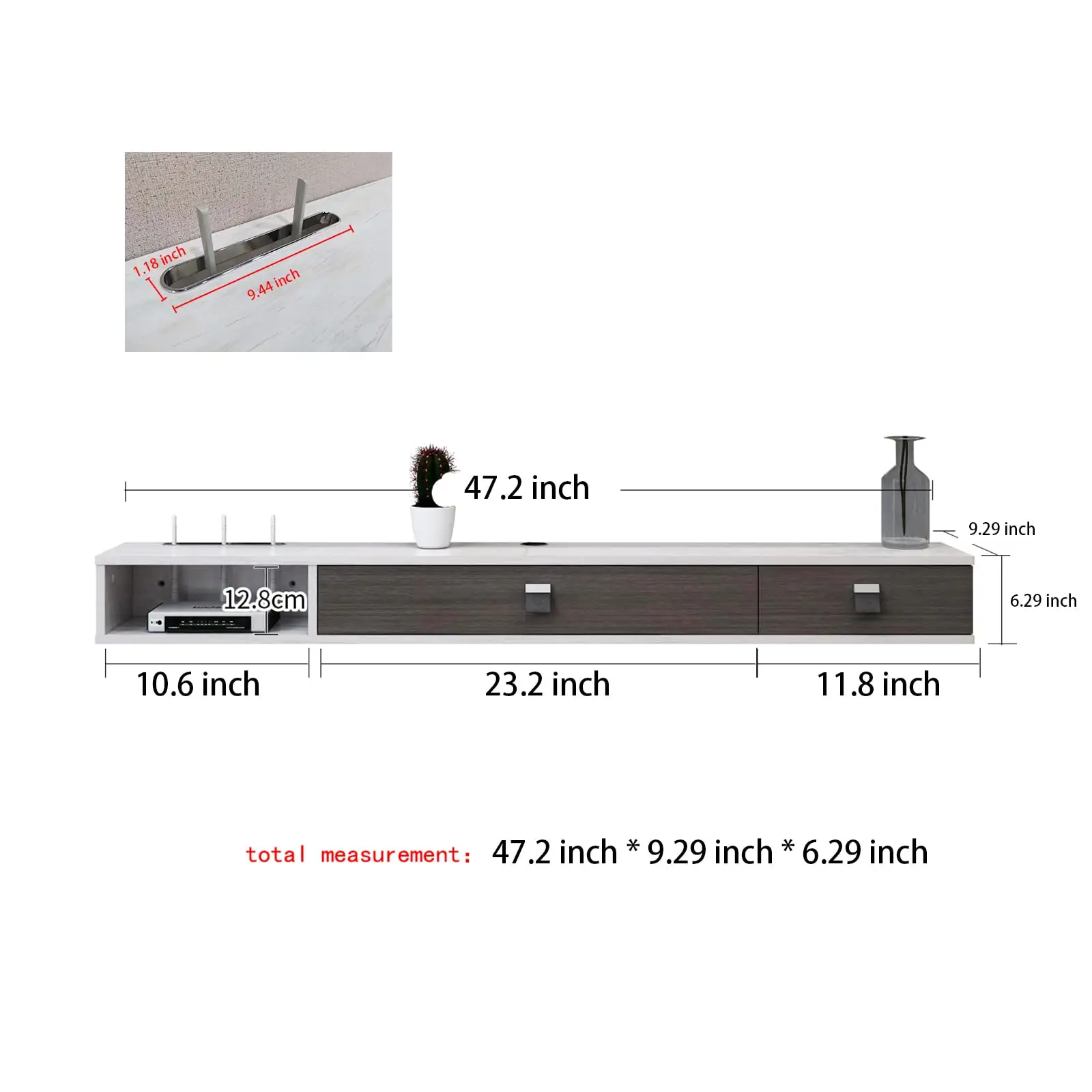 Suporte de parede, console de mídia, rack de entretenimento multimídia & 2 portas, armário de tv