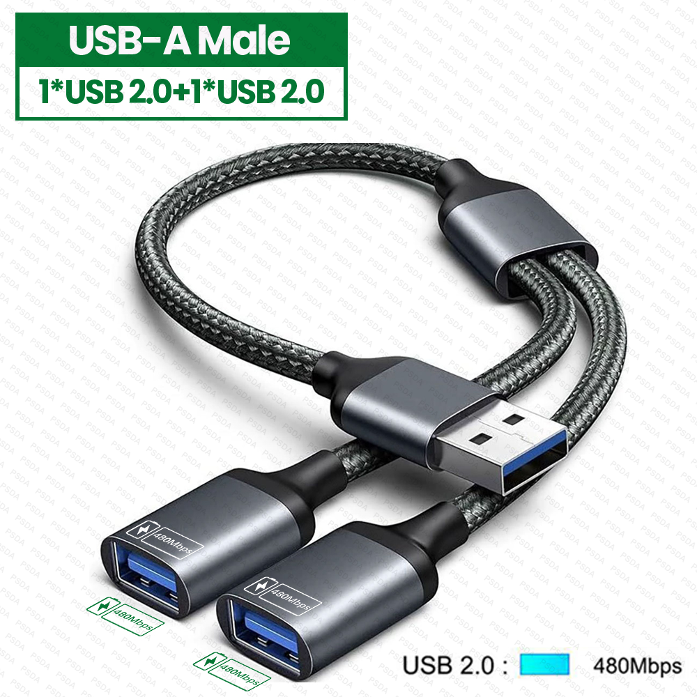 2-2IN1 USB2.0-0.35M-สีดำ (HUB067)