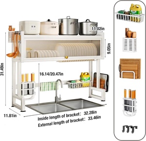 Multipunction 2 מחזיקי אחסון על מדף ייבוש צלחת הכיור עם דלת