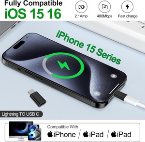 适用于IPhone 15 C型充电器C型连接器电缆的8针母到USB C适配器快速充电数据 - Product Image 3