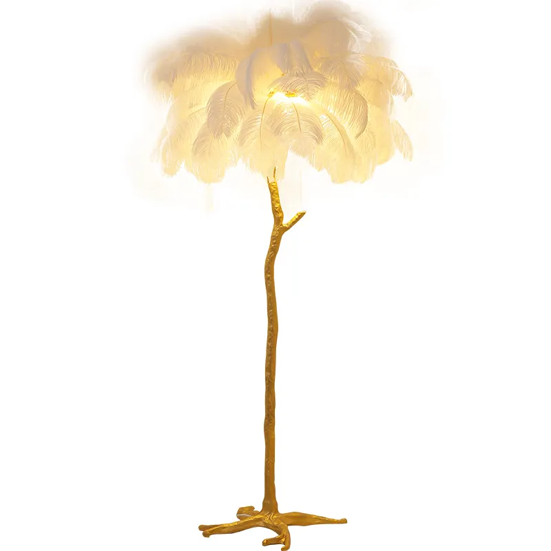 Minimalista sala de estar decoración del hogar árboles lámpara de pie dormitorio de hotel nórdico moderno oro lujo avestruz pluma lámparas de pie