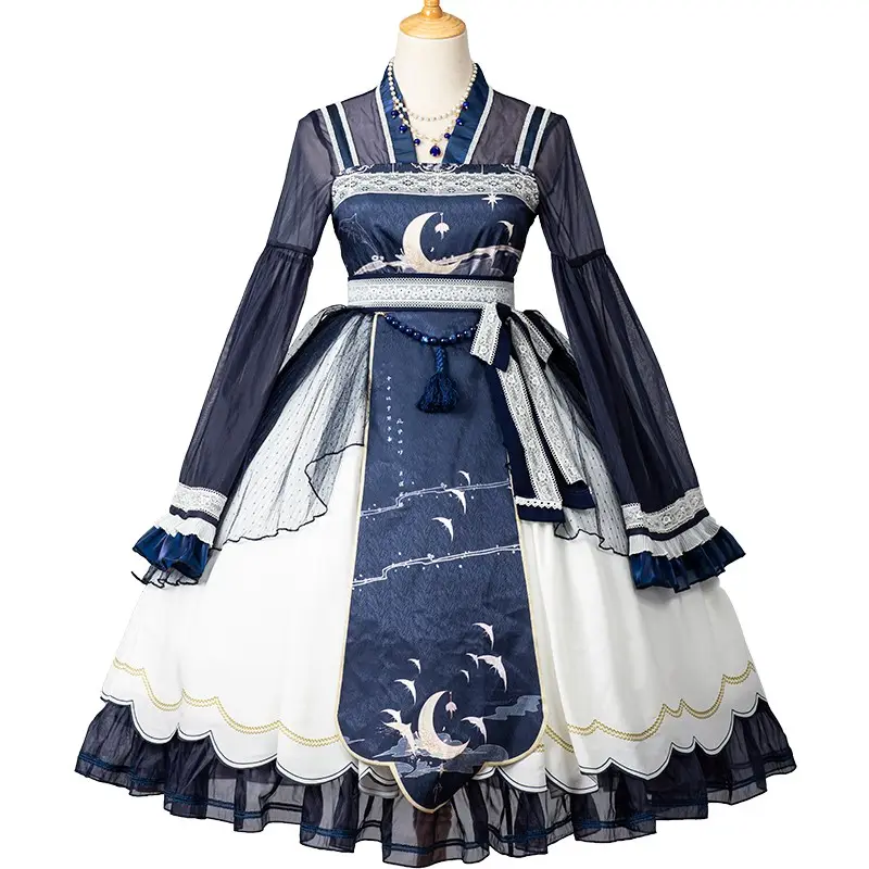 Disfraz de Cosplay de corte de encaje de princesa, vestido largo medio de Lolita dulce gótica para mujer