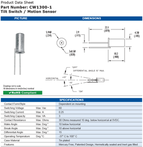 Orijinal CM1725-1 normalde kapalı cıva anahtarı/İpucu üzerinde eğim anahtarı dikey çalışma açısı 25 derece COMUS anahtarları - Product Image 5