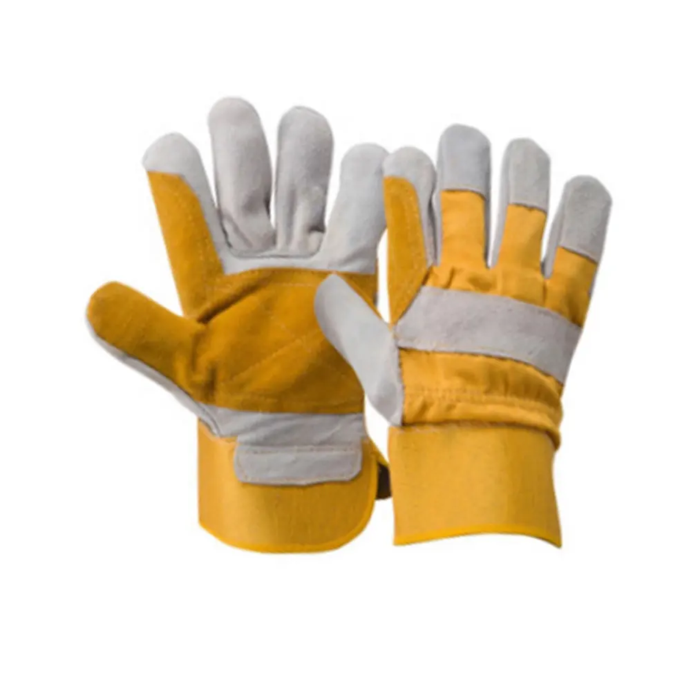 GL1004 Ökonomische Kuh-Gespaltleder-Sicherheits-Schweißhandschuhe gelbe Streifen-Rückseite Arbeit Handhandschuhe