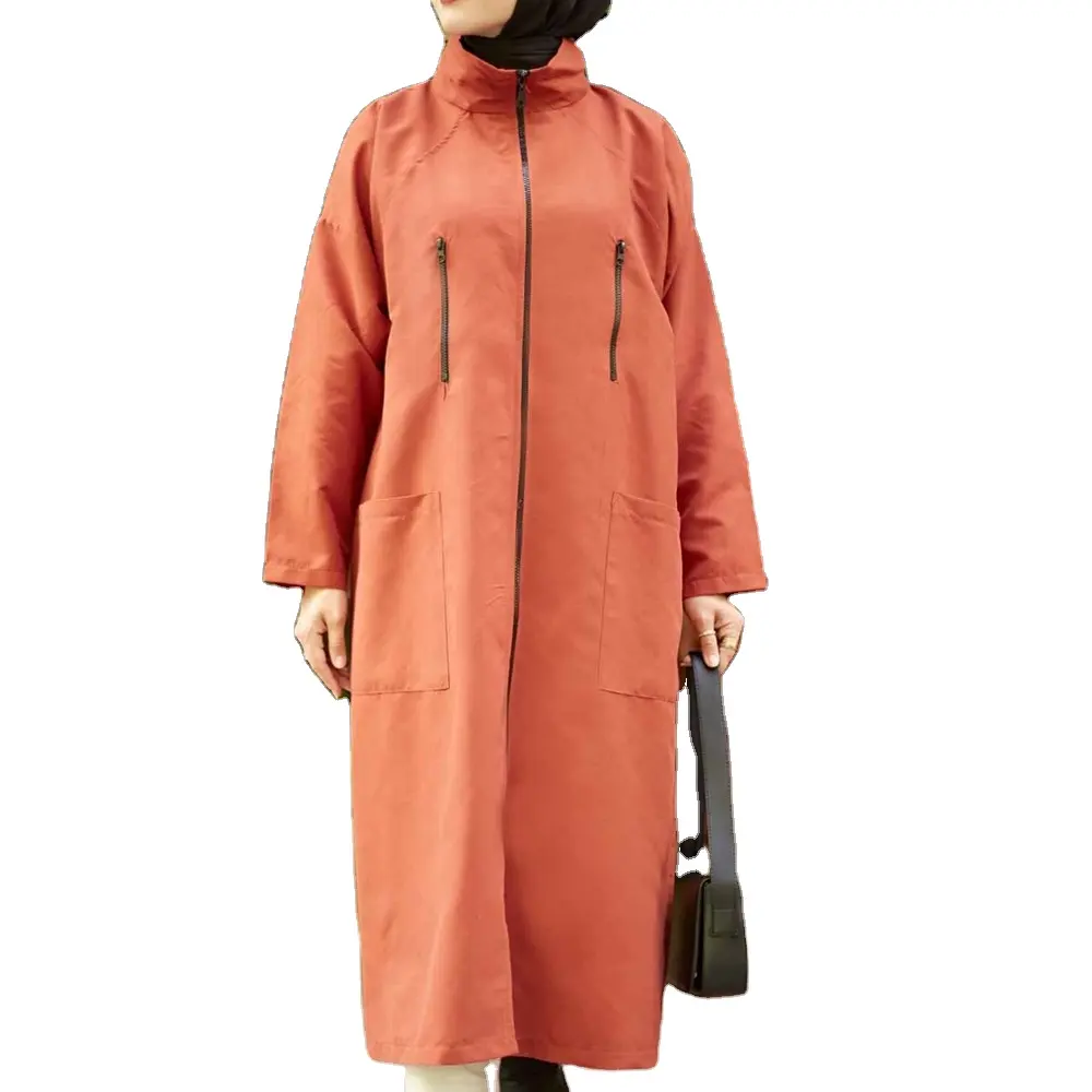 Stagionale con zip donne hijab cappotto di trincea con doppia tasca senza rivestimento