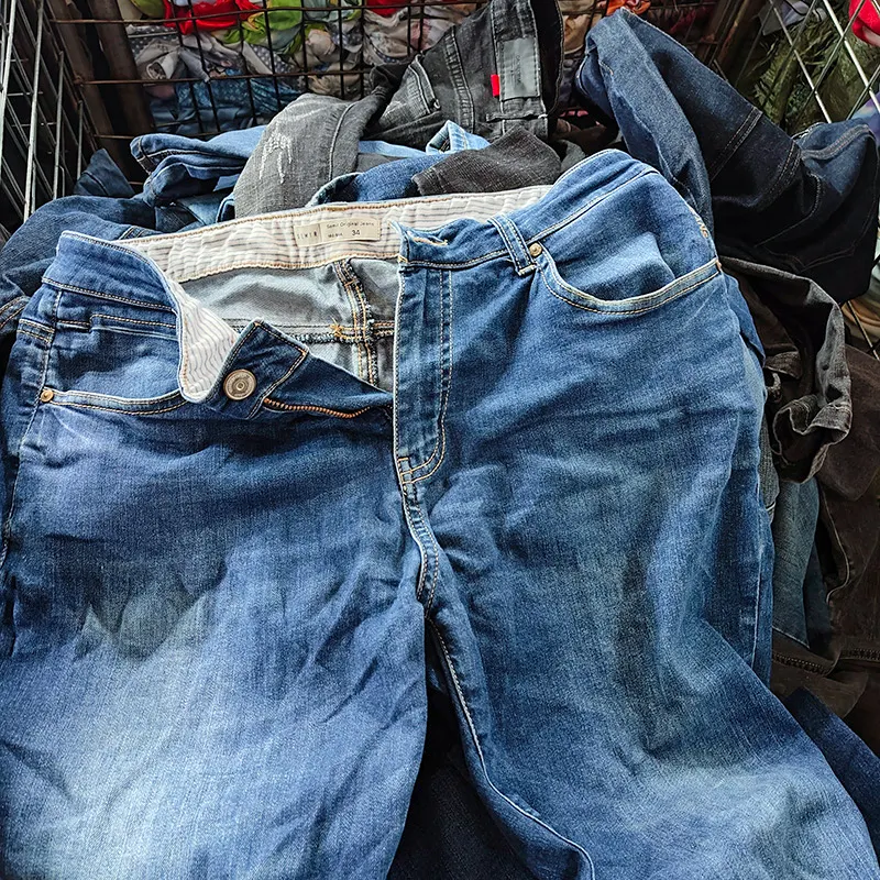 Azul rasgado Pant tecido denim Calça jeans masculina roupas de segunda mão baju bekas calças usadas