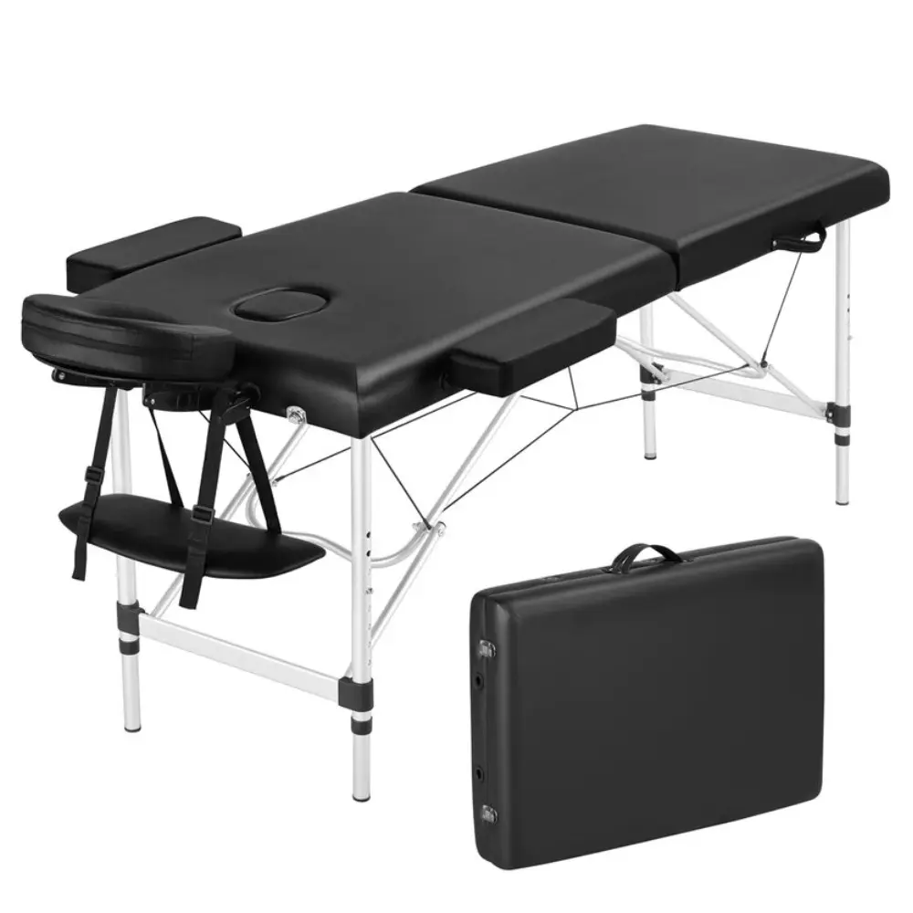 OEM Aluminum base Height Adjustable Eco-friendly Foldable Facial Spa Beauty Tatoo Salon Massage Tables & Beds with carry bag
