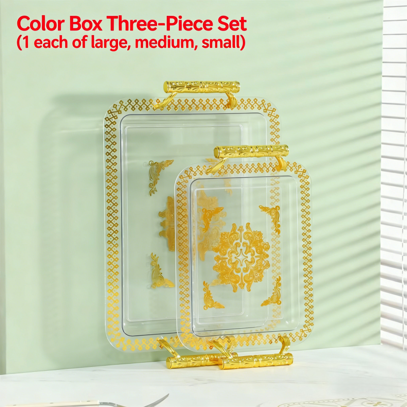A921 Golden Printing Rectangle Transparent Plate 3-piece Set