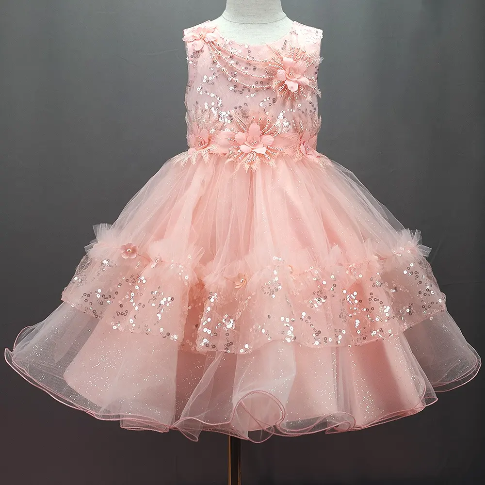 2014 robe de princesse Offre Spéciale 3D fleurs enfants enfant en bas âge 1 an robe d'anniversaire robe de bal gonflée filles robes pour la fête