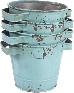 Vintage Galvanized Buckets with Handles, Blue Metal <strong>Zin</strong> <strong>Planters</strong> for Plants - Product Image 6