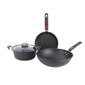キッチン医療用石小麦米石ノンスティックポットキッチン調理器具3ピースセット家庭用中華スープポットフライパンセット - Product Image 1