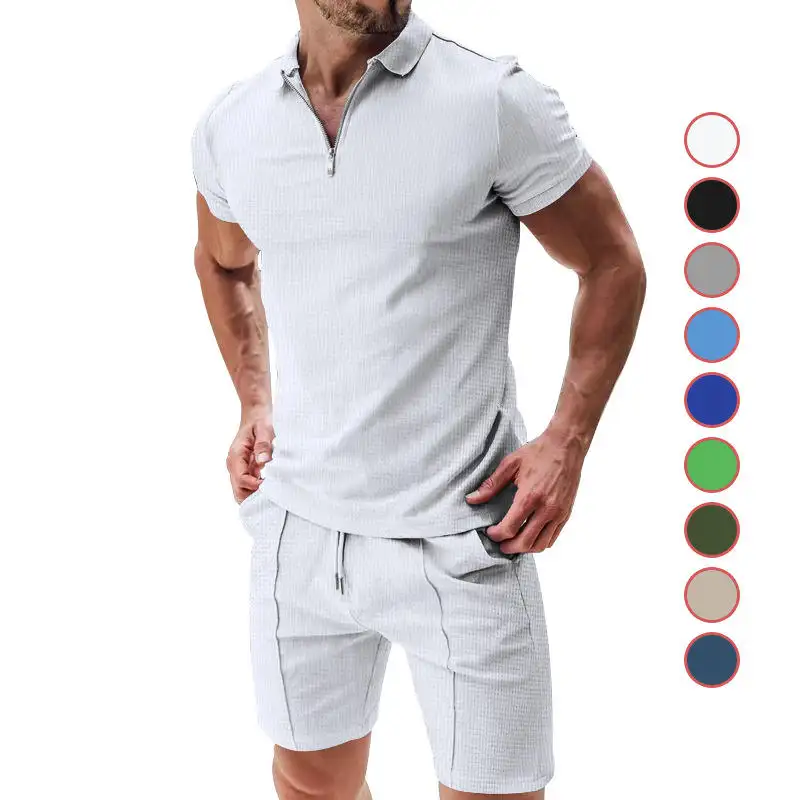 Novo agasalho polo personalizado e conjuntos curtos de roupas masculinas, shorts de duas peças, camisas polo casuais, calças, conjunto de camisetas de 2 peças