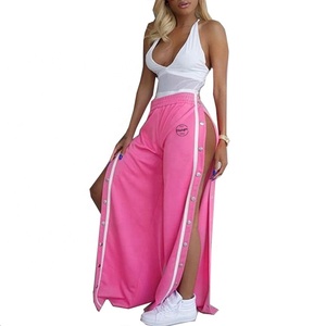 Özel yüksek kaliteli fransız Terry Snap düğmesi Joggers elastik bel gevşek Fit kırmızı düz bölünmüş düz düğme Sweatpants kadınlar - Product Image 6