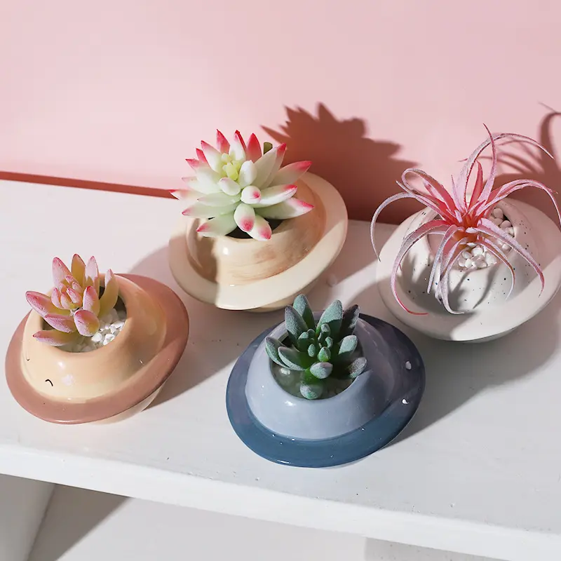 Maceta pequeña decorativa de cerámica, para jardinería, planeta simple