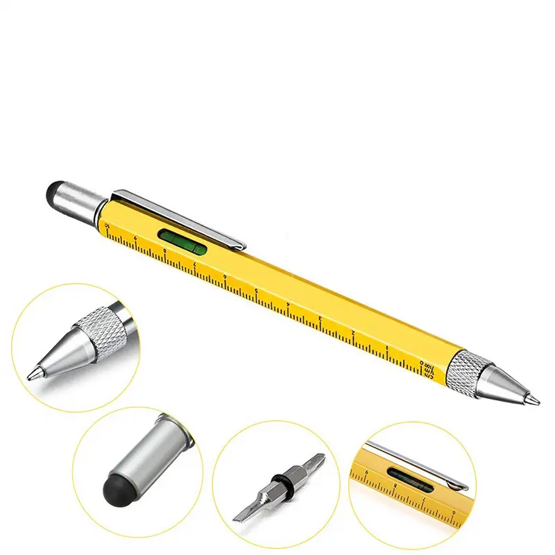 Modernes Design Überwert Handy Tech Tool Kugelschreiber Schrauben dreher Lineal Spirit Level 6 in 1 Multifunktion stift