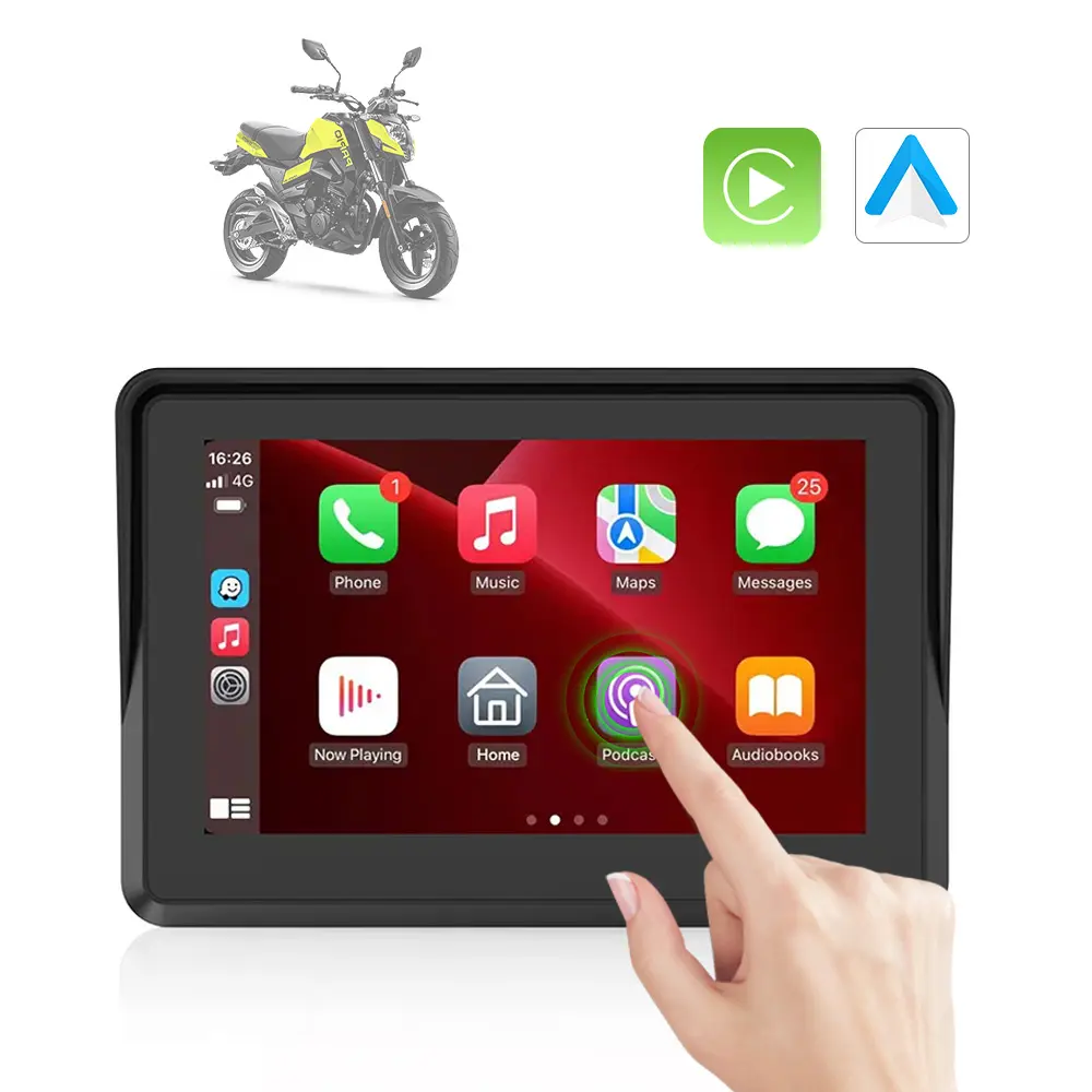 CARABC 5 pulgadas carplay para motocicleta navegador pantalla táctil externa Carplay motocicleta GPS pantalla de navegación