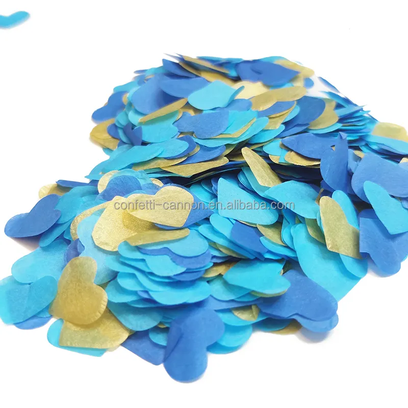 Confettis de mariage en papier de soie antidéflagrant coeur bleu pour canon de poppers de fête