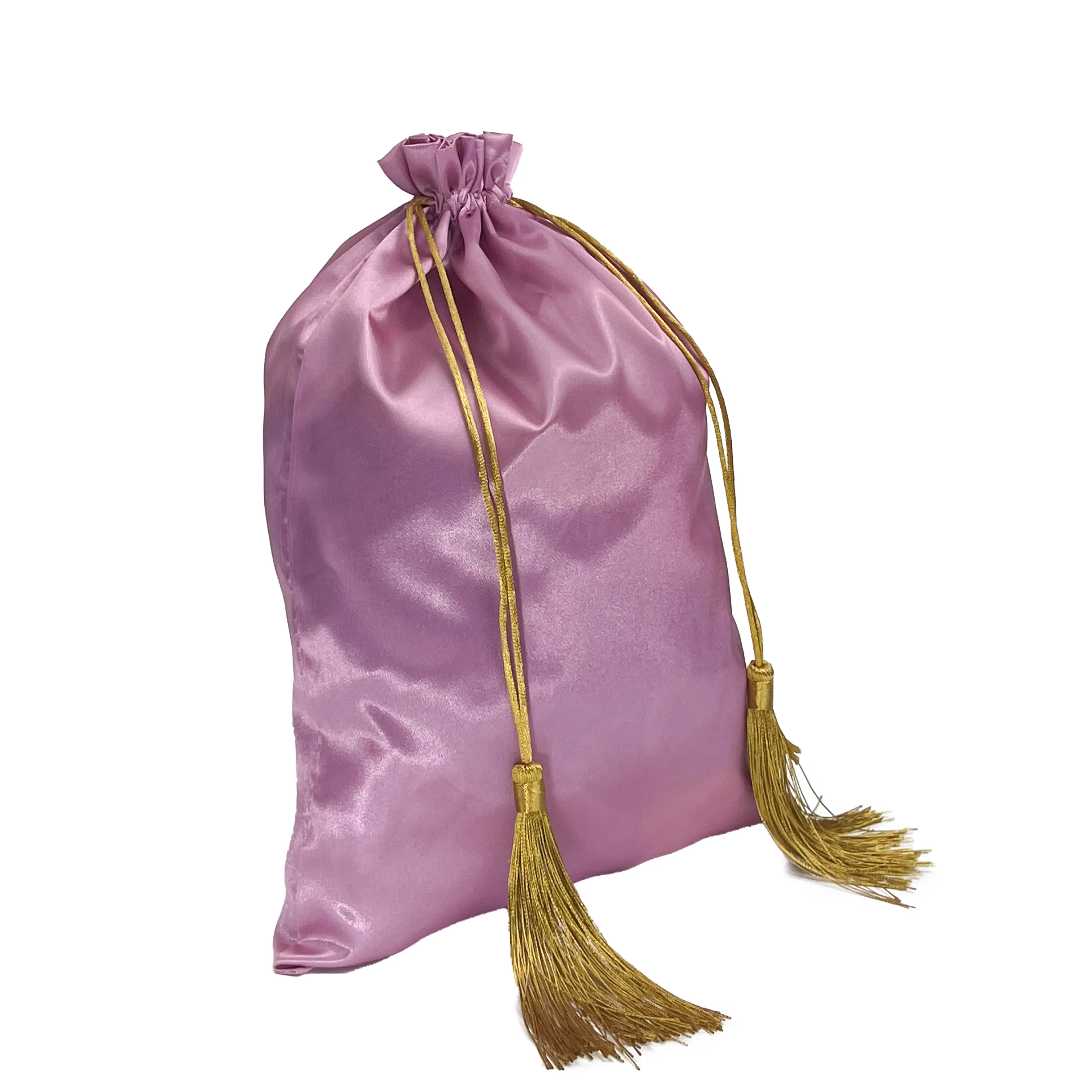 Custom Logo Satin Bags Hair Weave Packaging Silk Tassel Material Bags Hair Extensions Bundle Wig Bags