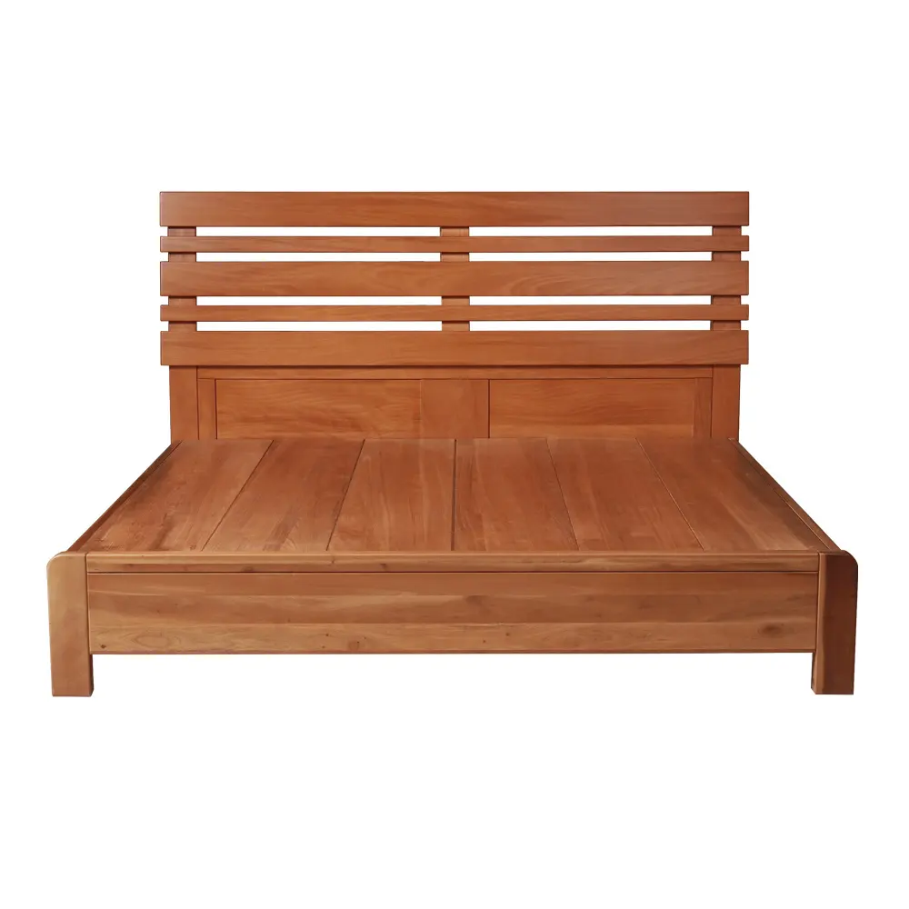 Marco de cama de madera de caoba maciza estilo Wabi-Sabi elegante de 5 pies con cabecero