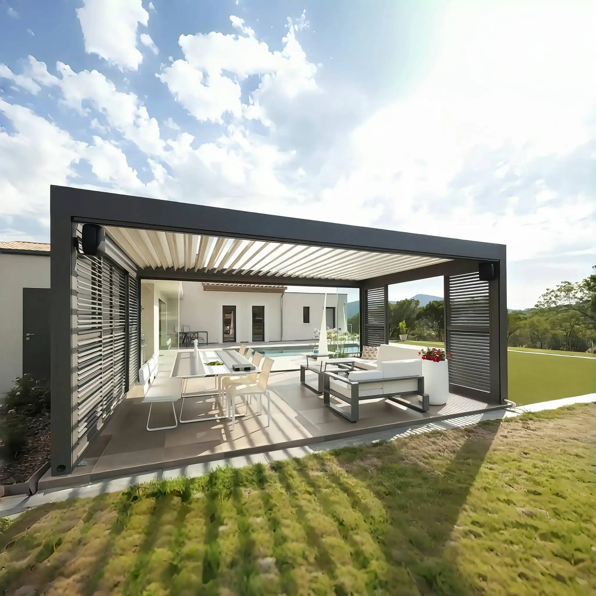 Pergolas et gazebos personnalisés Pergola bioclimatique en aluminium pour piscine extérieure