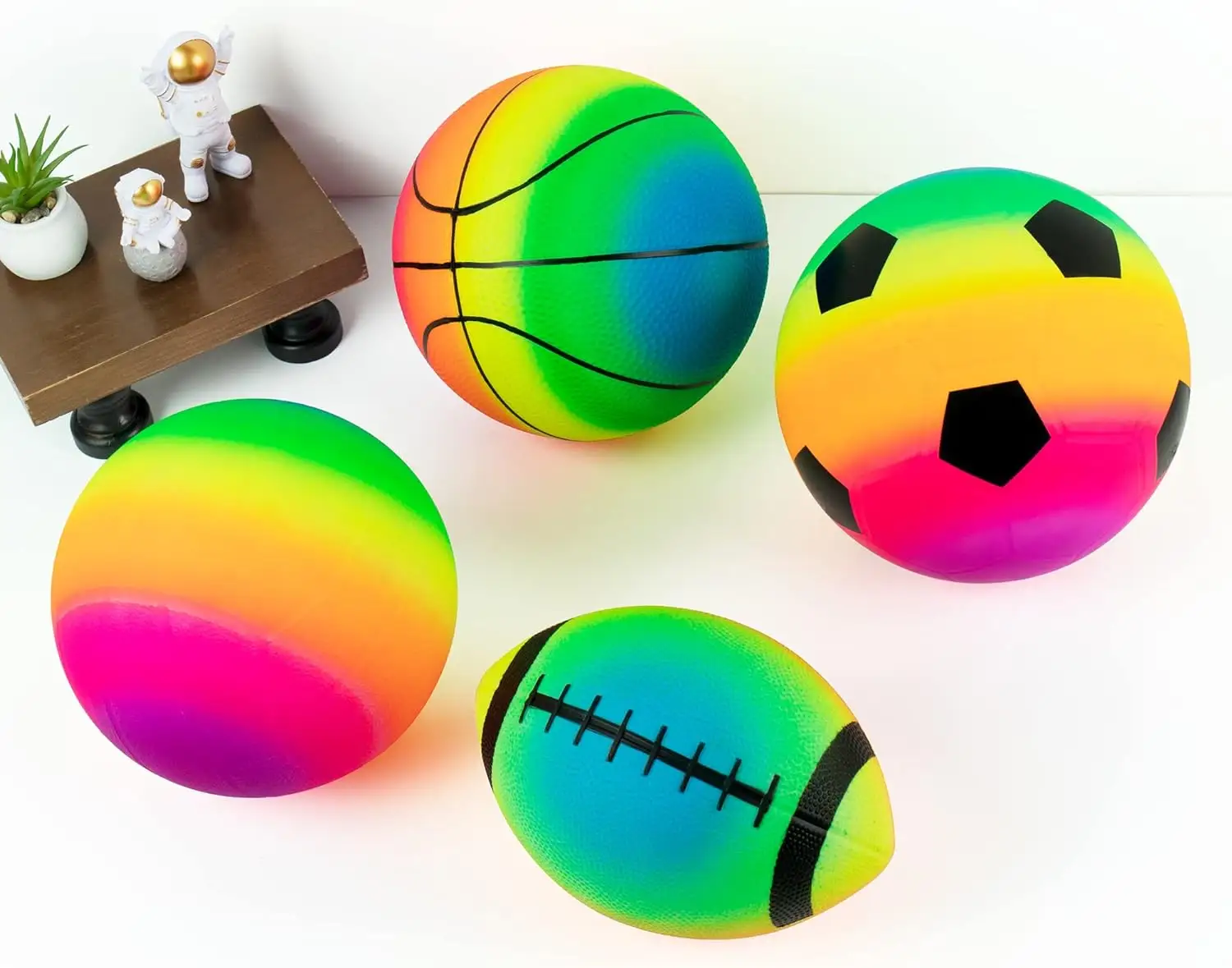 Bolas infláveis para playground infantil, conjunto de bolas infláveis multi-esporte para atividades ao ar livre, bola de brinquedo esportiva arco-íris de 8,5 polegadas