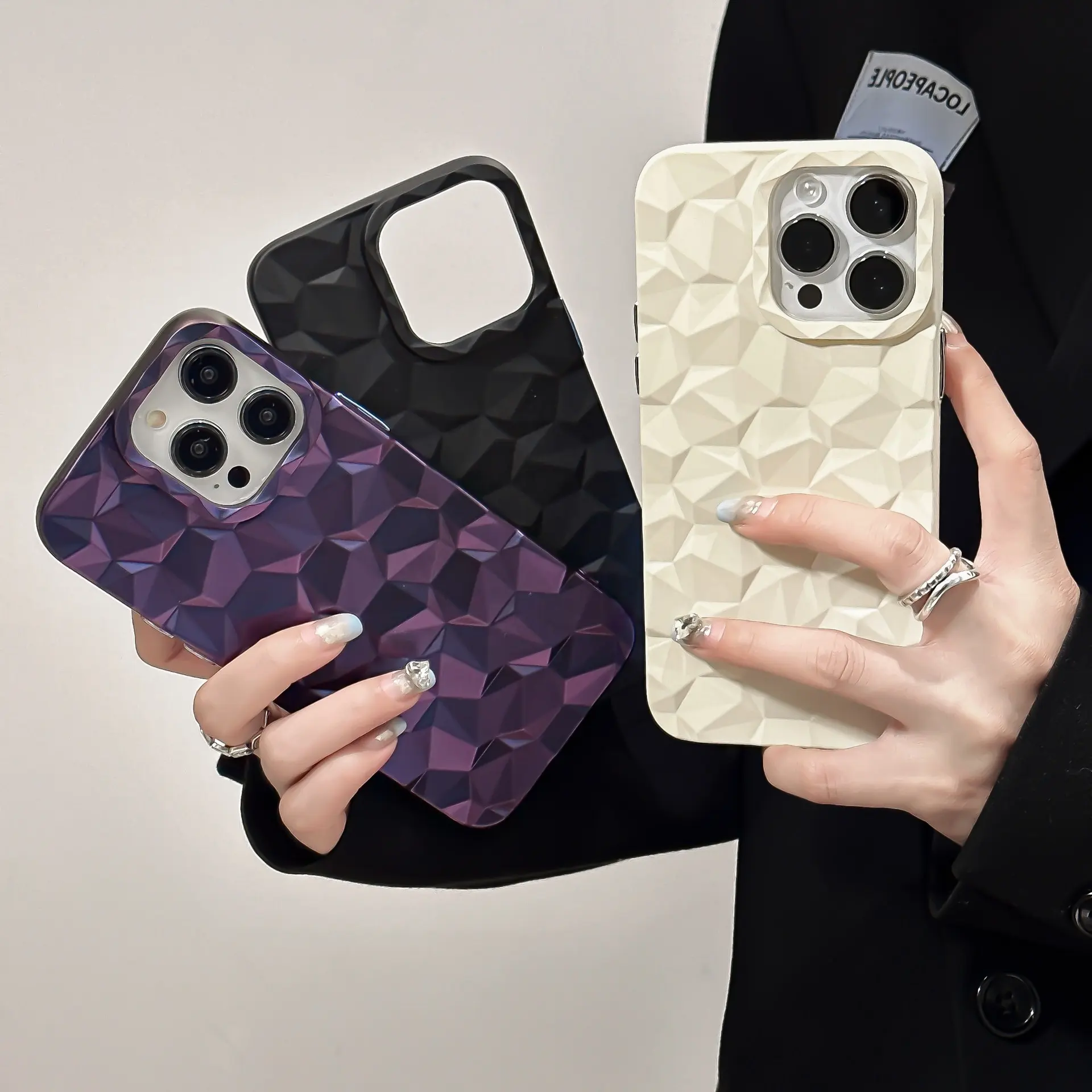핫 세일 3D 벌집 패턴 휴대 전화 케이스 아이폰 14 13 12 11 프로 최대 다채로운 보라색 부드러운 충격 방지 뒷면 커버