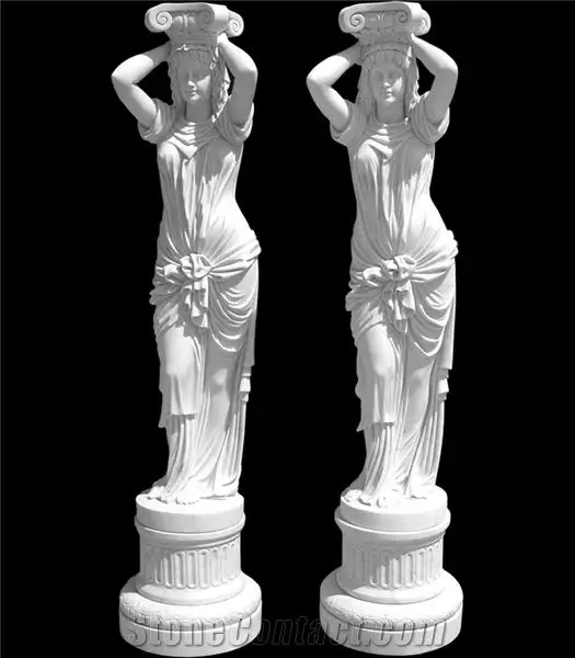 Sculpture Roman Column Garden Stone Desert Gold Light Marble Columns Greek Maidens Stone Roman Pillar for Design Indoor