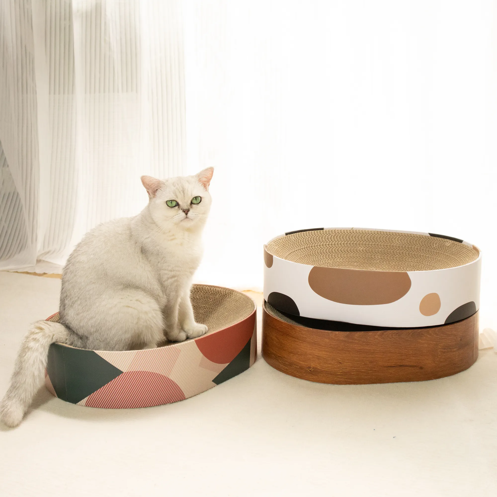 Gatto ovale Scratcher cartone con carta ondulata per molatura artigli ondulato Lounge letti per gatti protettore mobili per divani