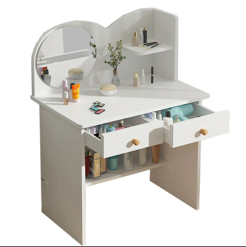 Corner Dressing Table Desk 2 Drawers Mirrored Cabinet Makeup Table Cosmetic Cabinet Bedroom Furniture Dressing Cabinet