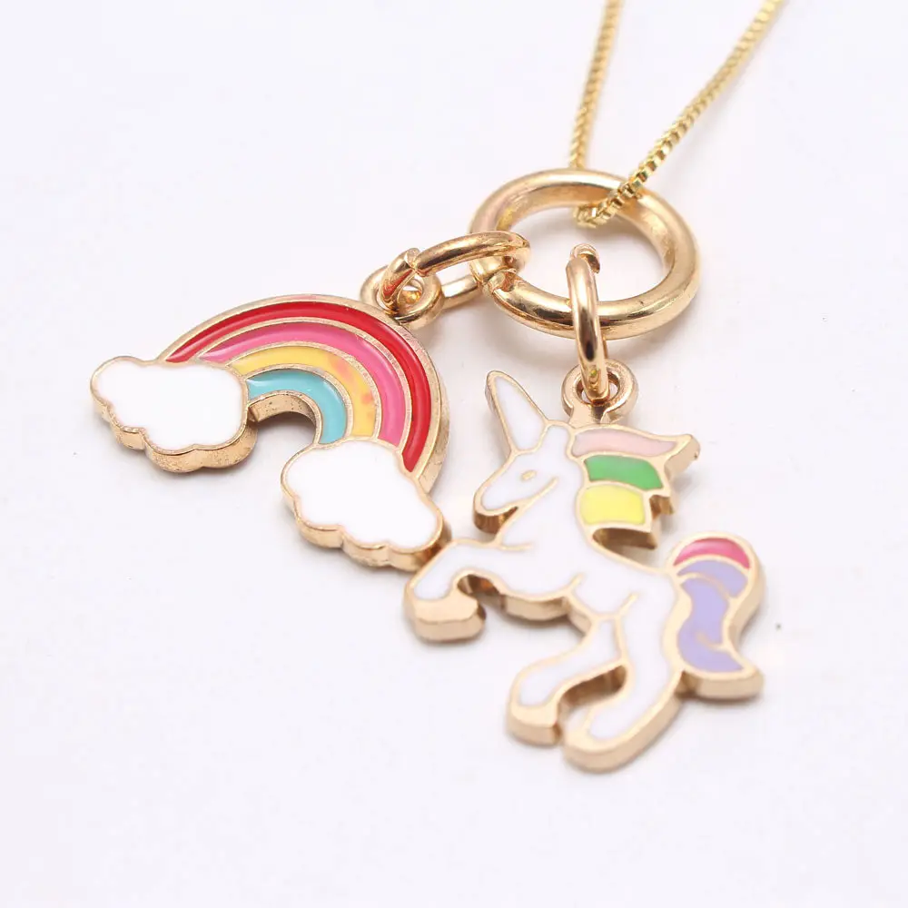 Collier de licorne pour enfants, nouvelle mode arc-en-ciel, longue chaîne pendentif en émail, bijoux cadeau pour bébés filles, collection