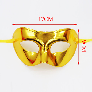 华丽的金色金属化妆舞会半面面具，带黄色聚丙烯肩带，用于万圣节生日派对和其他庆祝活动