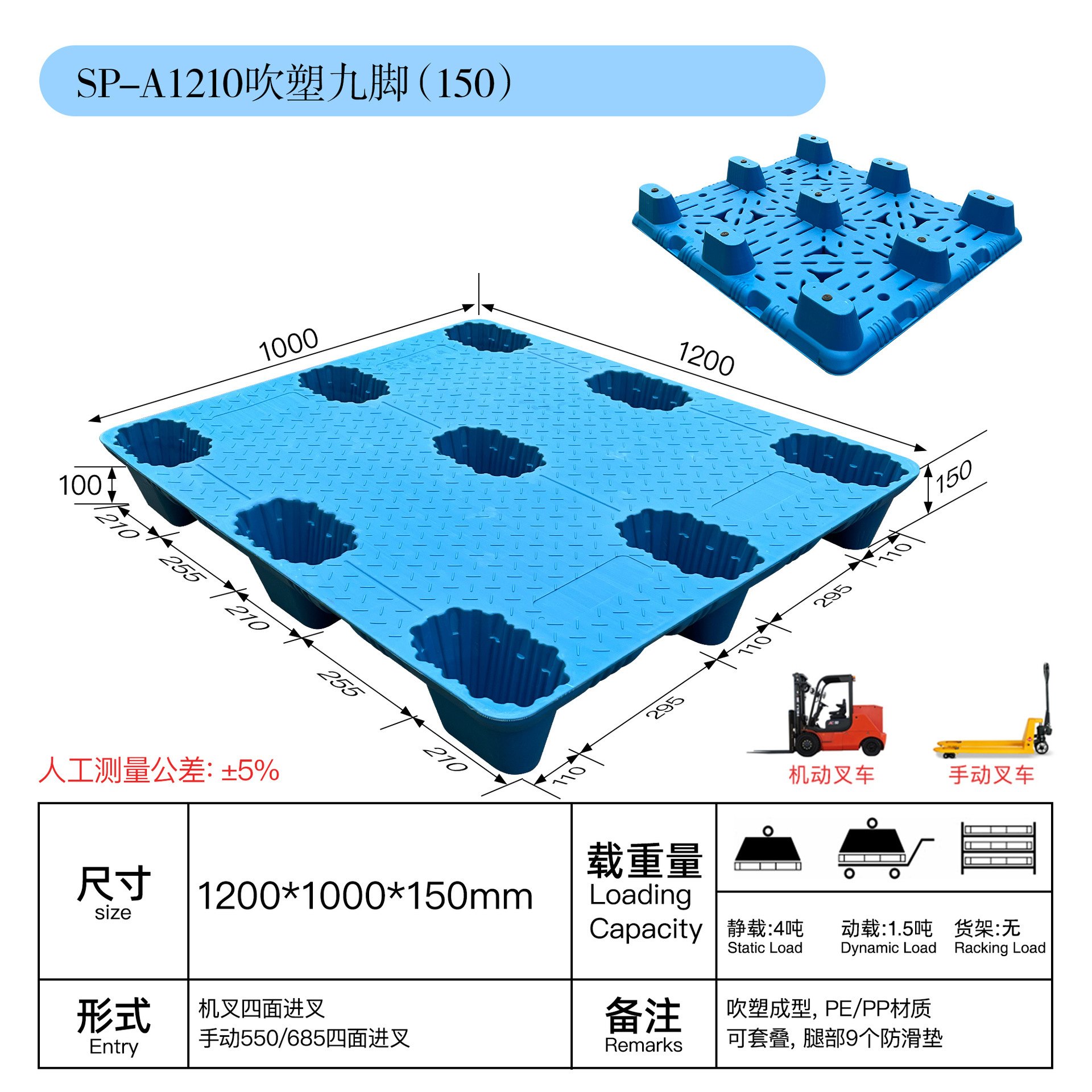 A1210 blow-molded pallet 1200*1000*150