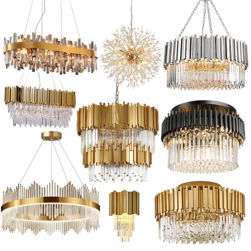 Hall d'hôtel moderne luxe cristal suspendu lumière lustre en cristal éclairage grande lampe de luxe vintage européenne décorative dorée