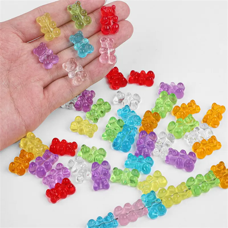 100 unids/bolsa de colores mezclados, bonitos abalorios transparentes, cuentas de oso de goma de plástico acrílico para fabricación de joyería, abalorios de joyería DIY, regalo al por mayor